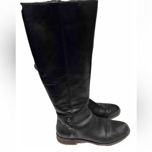 FRANCO SARTO Boots Womens 6.5 Black STRETCH ZIP UP KNEE RIDING Leather Tall